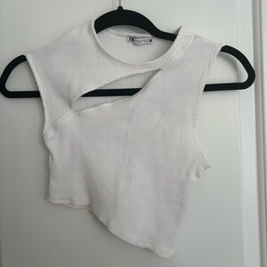 Zara’s Asymmetrical Ribbed Cut Out Crop Top. Size Medium